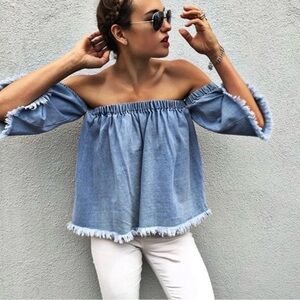 J.O.A. Light Blue Off-Shoulder Blouse